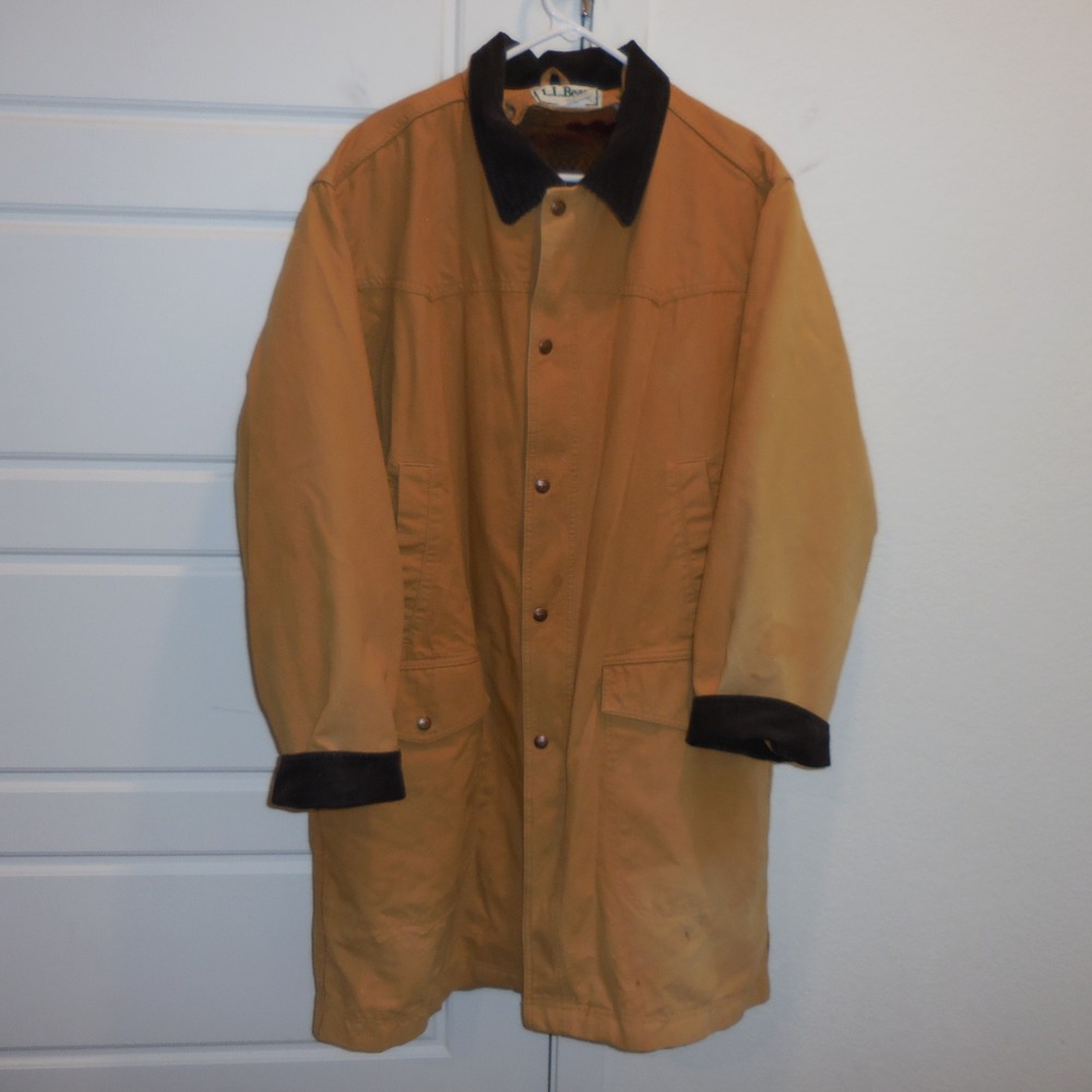 LL Bean Mens Vintage Field Coat Tan Canvas Barn Jacket Thinsulate L CS78 11002R